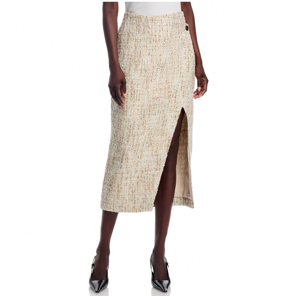 TOCCIN Kate Button Wrap Skirt Ice Blue Multi Tweed Midi TS5818S031 Size 4